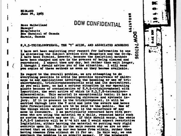 Dow Confidential letter June 1965