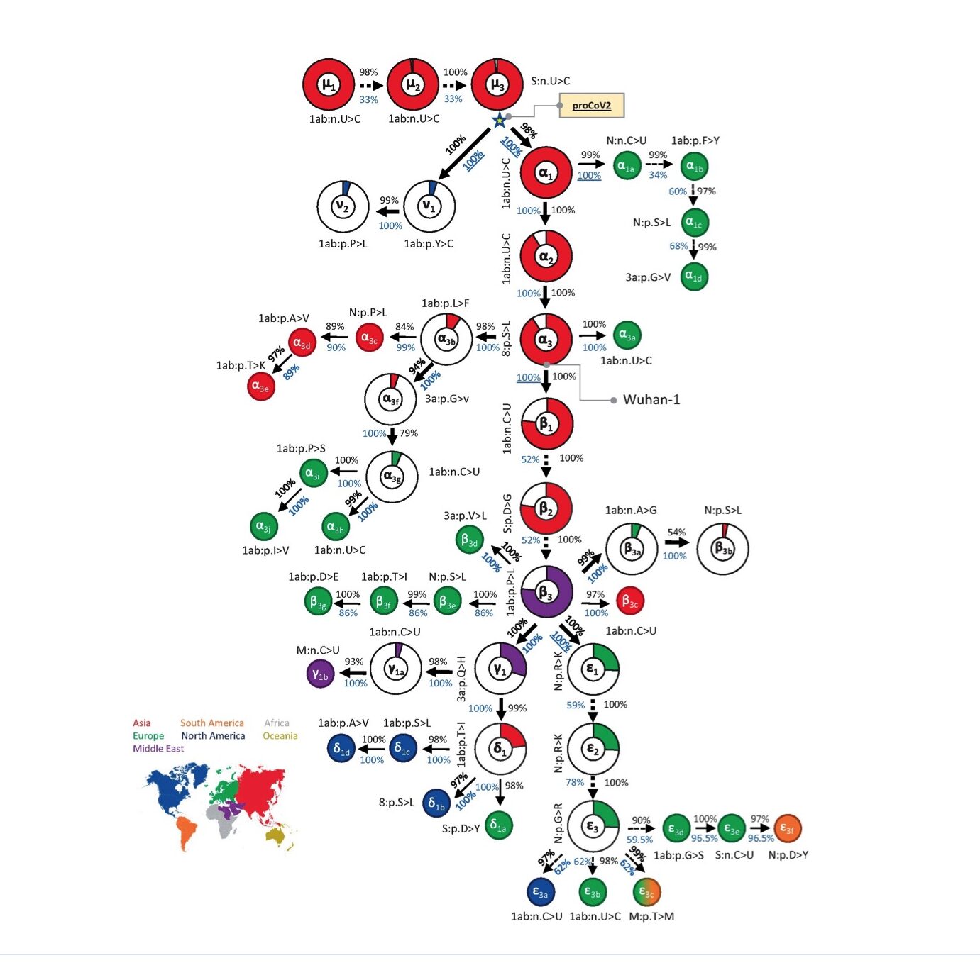 The phylogeny of the early pandemic, according to Kumar et al., 2021